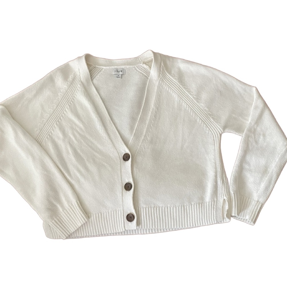 J.Crew Cropped Button-Front Cardigan – Size M (Ivory Cotton Blend)